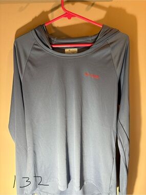 Columbia Slate Blue Hooded Performance Long Sleeve with Coral Logo